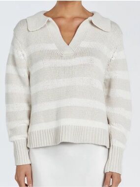 DISSH Colbie Knit Striped V-Neck Polo Collared Sweater Cream & Tan - EUC, Small